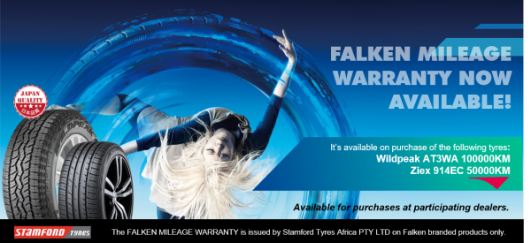 Falken Tyres South Africa has announced the launch of their Mileage Warranty which is available on purchase of the WILDPEAK AT3WA