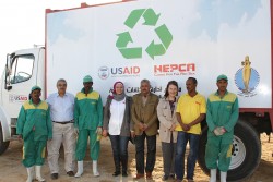 USAID DMD Rebecca Latorraca at handover of solid waste trucks at Hamata.JPG