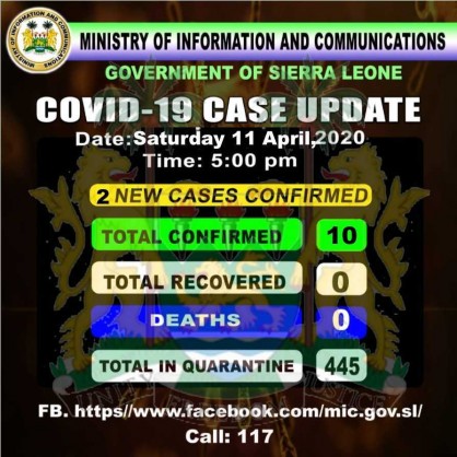 Coronavirus – Sierra Leone: COVID-19 case update – 11 April 2020