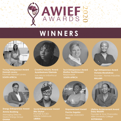 Winners of the 2020 AWIEF Awards Announced and Celebrated at the 6th Africa Women Innovation and Entrepreneurship Forum Virtual Conference and Awards