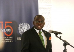 2 Zambia FA Perm Sec Amb Chalwe Lombe speaking at UN-OHRLLS 15.jpg