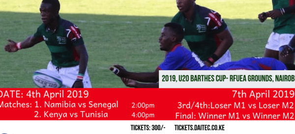 The Kenya Rugby Union will host the 2019 Division 1A U20 Barthes Cup in Nairobi on the 1st to the 7th of April