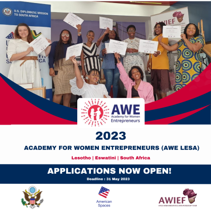 The United States and Africa Women Innovation and Entrepreneurship Forum (AWIEF) Announce the 2023 Academy for Women Entrepreneurs Lesotho, Eswatini and South Africa