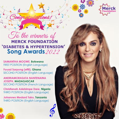 Merck Foundation Chief Executive Officer (CEO) in partnership with African First Ladies announce Winners of their SONG AWARDS 2022 to prevent Diabetes & Hypertension and promote healthy lifestyle