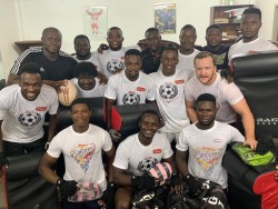 The kit donation was presnted to Ghana rugby players during a gym session in Accra Ghana.jpeg