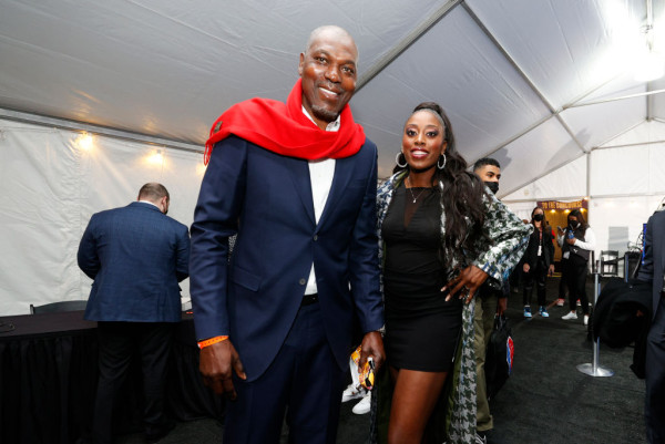 NBA Legend, Hakeem Olajuwon poses for a photo with Chiney Ogwumike before t...
