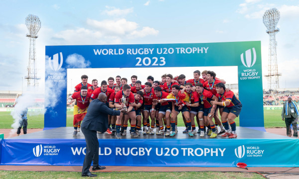 Rugby Africa President Herbert Mensah Presents Trophy to Spain in Historic Victory at World Rugby U20 Trophy Ceremony in Kenya