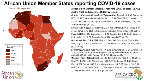 Coronavirus: African Union Member States reporting COVID-19 cases 6 May 2020