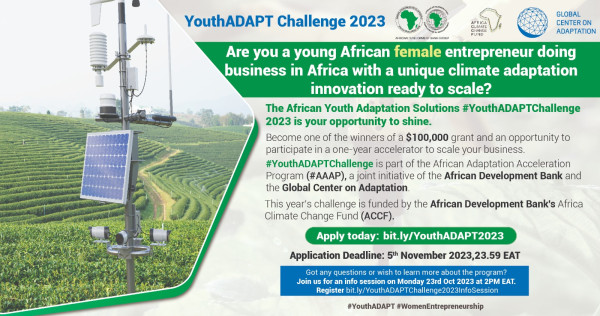 Appel à candidatures - Concours YouthADAPT 2023 : donner aux femmes africaines innovatrices du secteur des technologies les moyens de lutter contre le changement climatique