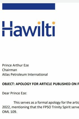 French Media Group Hawilti Apologizes to Atlas Petroleum International Limited (Atlas) for Publishing False and Misleading Information about Atlas' Operations in Nigeria