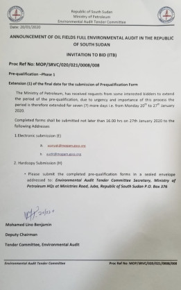 Prequalification for Environmental Audit of Oilfields extended