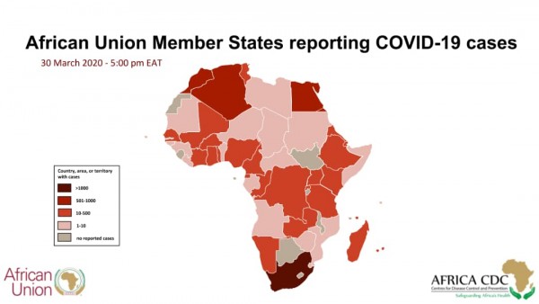 Coronavirus - Africa: African Union Member States reporting COVID-19 cases